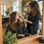 Estilista de Atelier asesorando a una clienta en la peluquería de Avilés